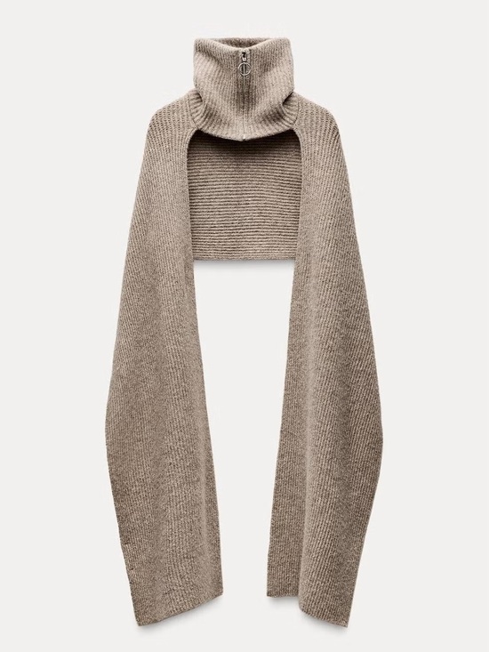 Zara Accessories - Zara Taupe Knit Turtleneck Scarf Cape